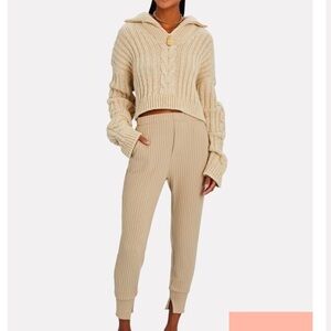 Enza Costa taupe‎ Brushed Rib Knit Joggers size large